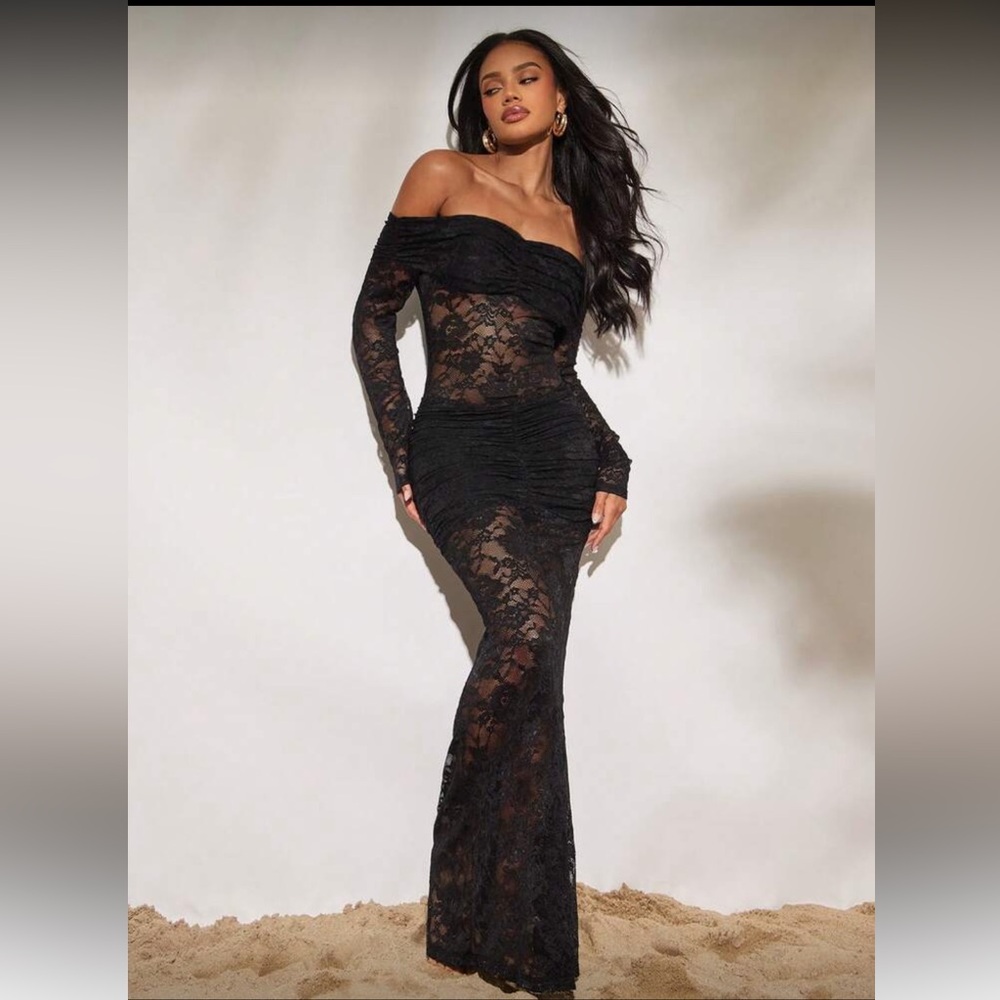 Elegant Black Lace Off-Shoulder Dress